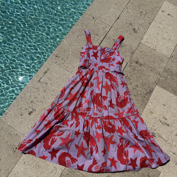 FARM Rio Purple and Red Starfish Print Midi Vacation Dress, Size Small - Picture 4 of 4